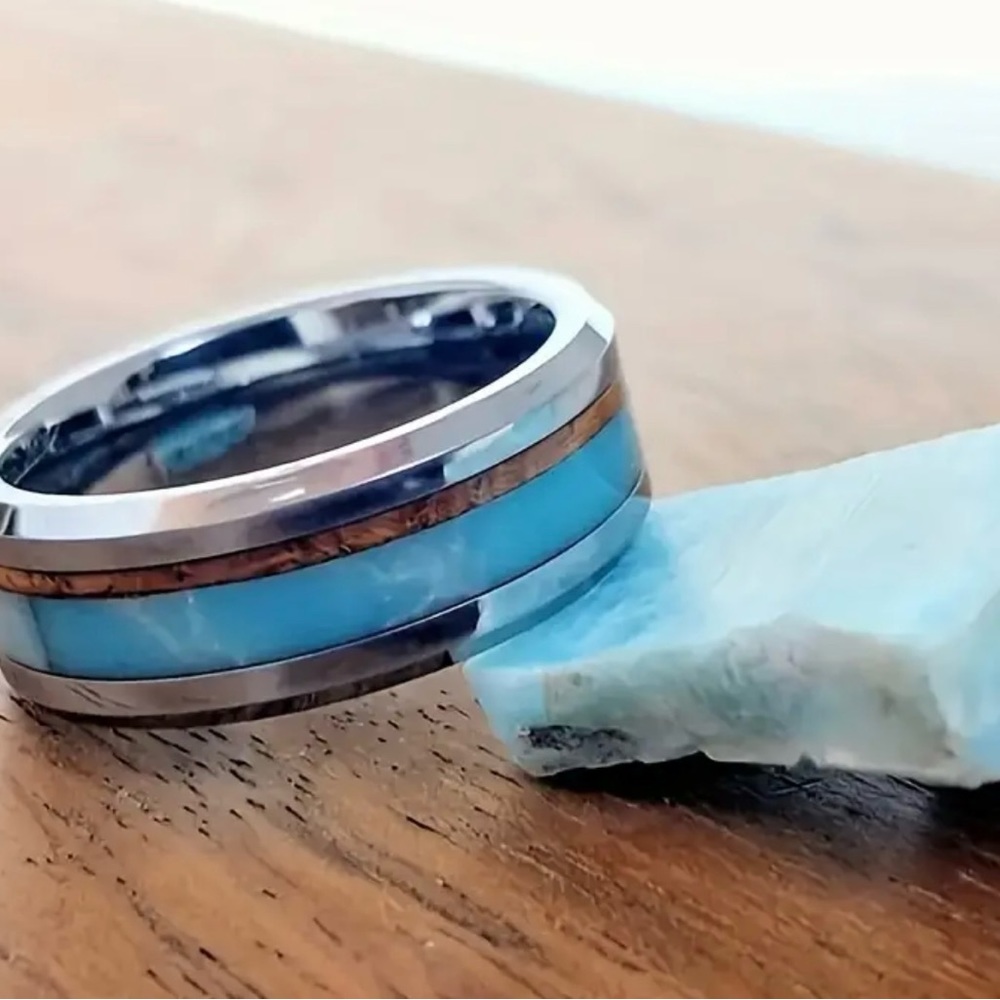 Stainless Steel Silver with Wood Grain Band Size 12